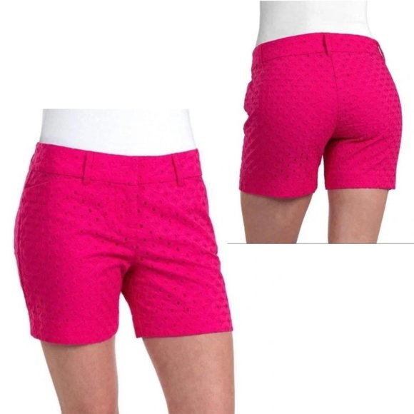 NWT The Limited Hot Pink Eyelet Tailored Shorts Cotton Pockets - Picture 2 of 16